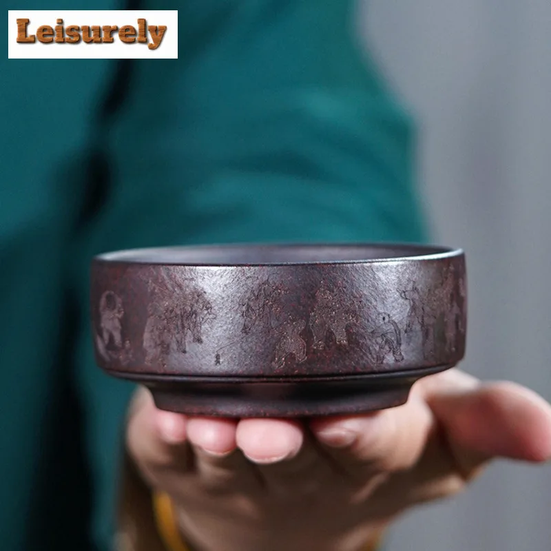 150ml Yixing Purple Clay Hundred Sons Good Fortune Teacup Aesthetic Tea Bowl Jug Tea-tasting Meditation Cup Chazhan Master Cups