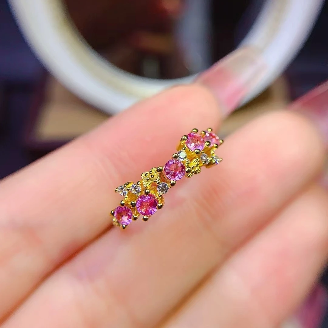 

KJJEAXCMY Natural Pink Sapphire Ring S925 Silver Inlaid Simple Women's High-End Jewelry The crystal is clean and beautiful color