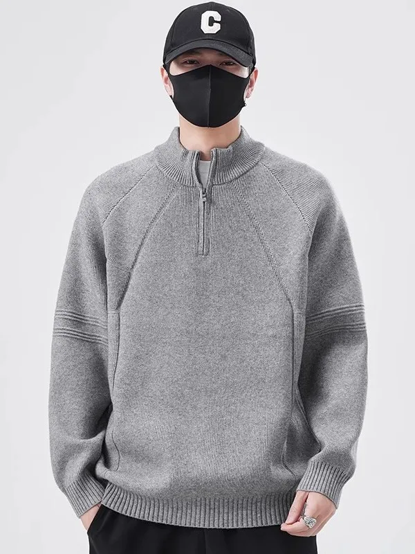 

Loose Fit Zipper Sweater Men's Autumn Winter New Sle Pure Color Knitted Top Casual Comfortable Warmth Youth Faion