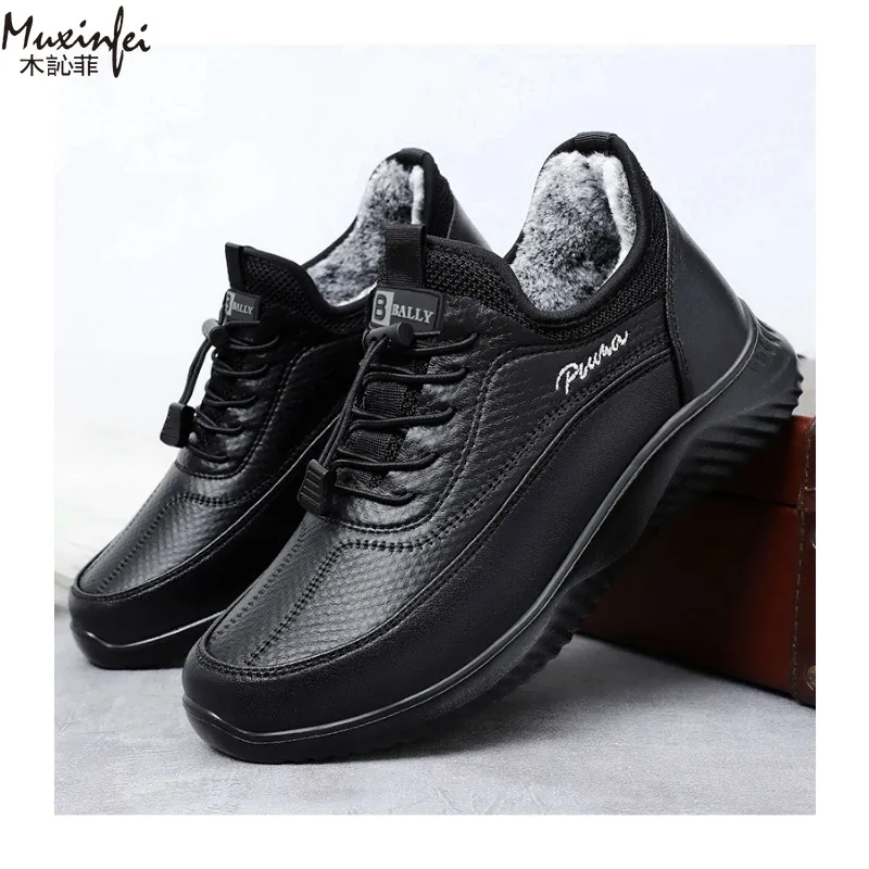 Sapatos de algodão para homens no inverno com camurça grossa quente impermeável botas ao ar livre sapatos de algodão para homens sapatos casuais impermeáveis