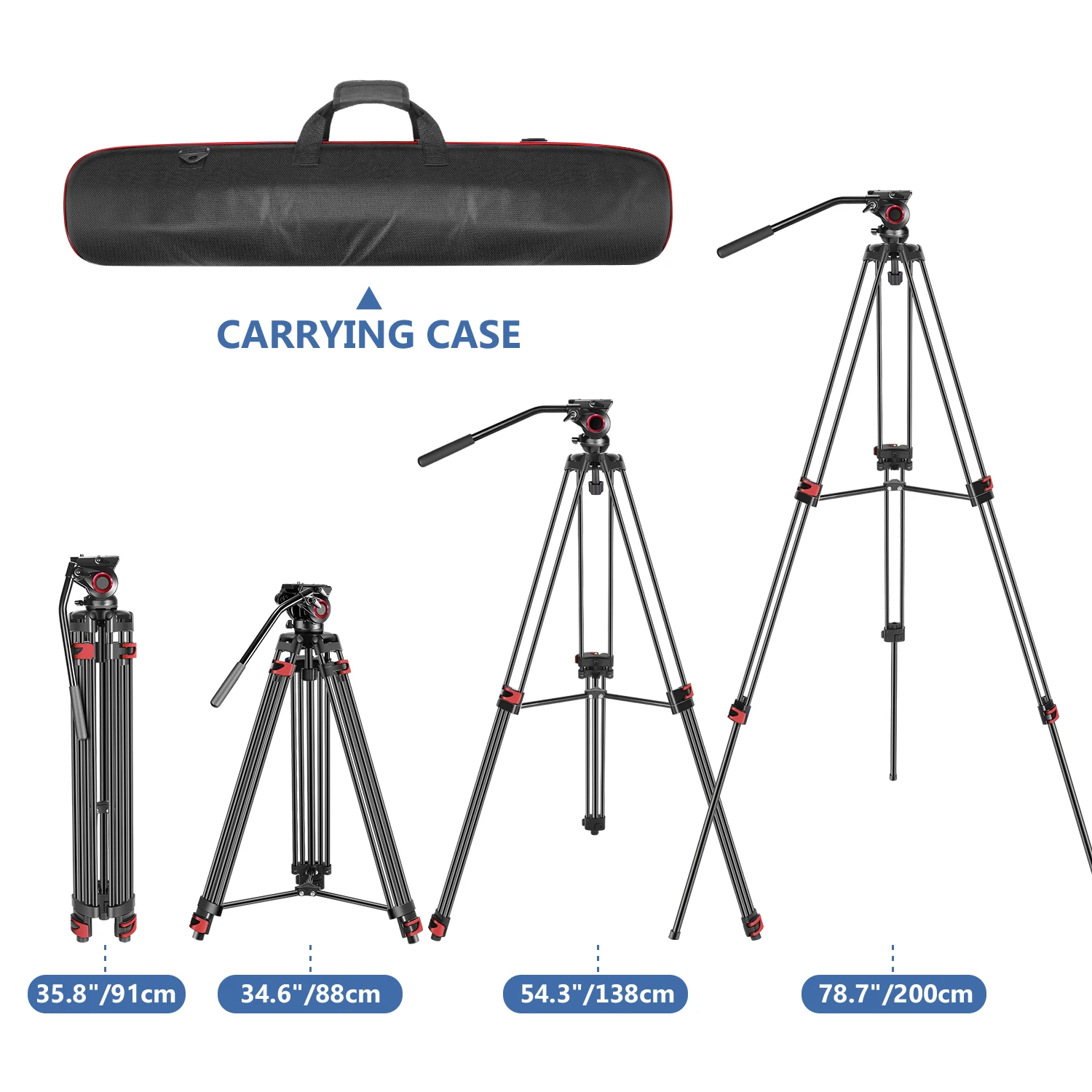 Professional Heavy Duty Video Tripod 77 inches Aluminum Alloy + 360 Degree Fluid Drag Head,Quick Shoe Plate/Bubble level