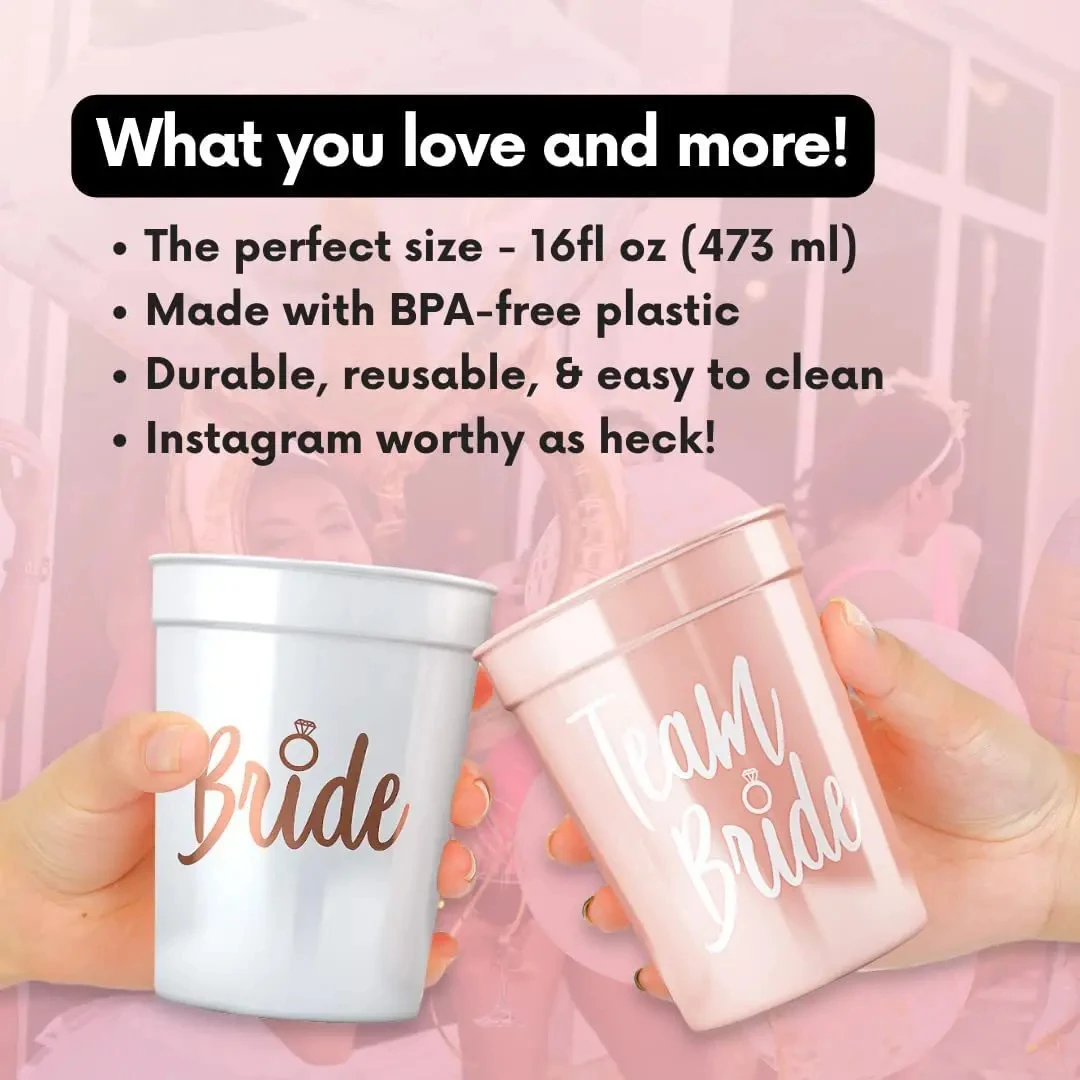 1/6Pcs Rose Gold Team Brides Plastic Drinking Cups Bachelorette Party Bridal Shower Gift Hen Party Decoration Wedding Supplies