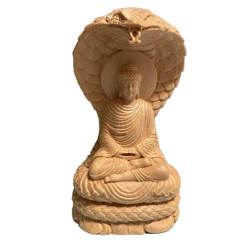 

Python Immortal Protector Tathagata Buddha Solid Wood Carving Purely hand-carved Creative Home Decor Feng Shui Statue