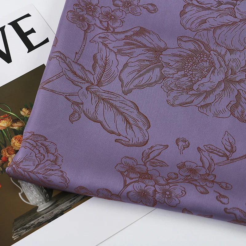 

Purple Leaf Flower 100% Polyester Two-Tone Jacquard Ancient Style Fabric For Hanfu Qipao Sewing Accessories Wholesale Designer