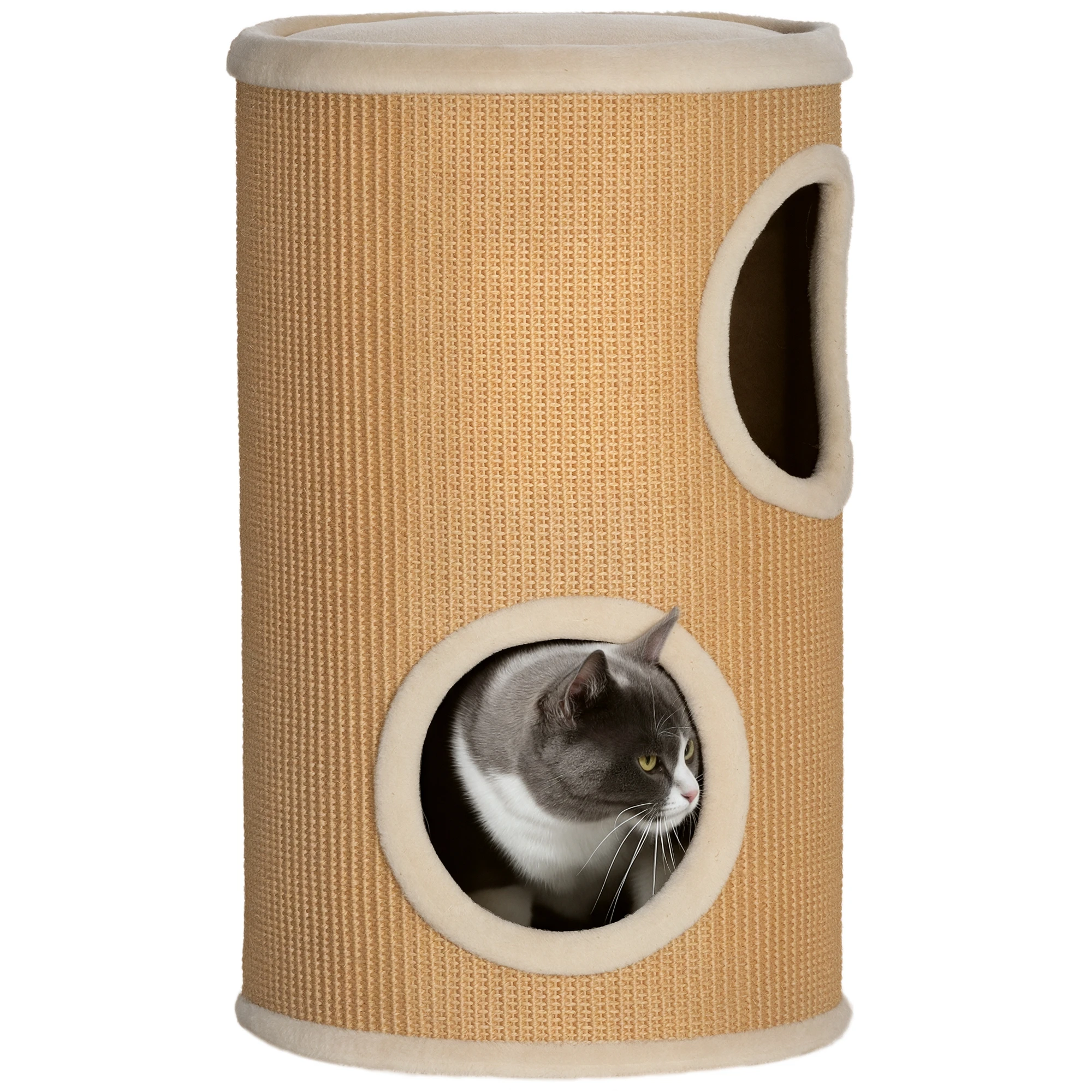 Pawhut 2-laags krabpaal voor katten met 2 holletjes en sisal bekleding Ø35x60 cm Bruin
