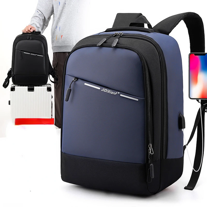 

Men Backpacks Night Reflection with USB Charging Port Male Business Casual Waterproof Laptop Backpack 15.6 Inch Black/Blue/Gray