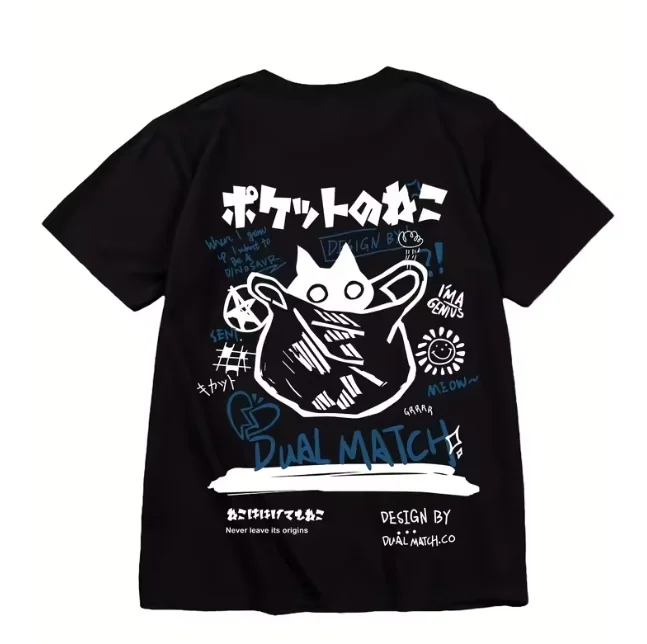 

Women's Black Cat Print T-shirt Casual Short Sleeve Blend Crew Neck Tee Men's Clothing for Outdoor