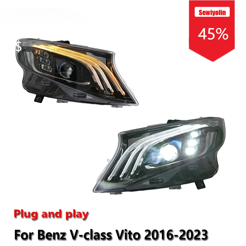 

Sewiyolin автомобильные светодиодные фары в сборе для Benz V-class Vito 2016-2023 противотуманные фары DRL тормозной указатель поворота Plug and Play
