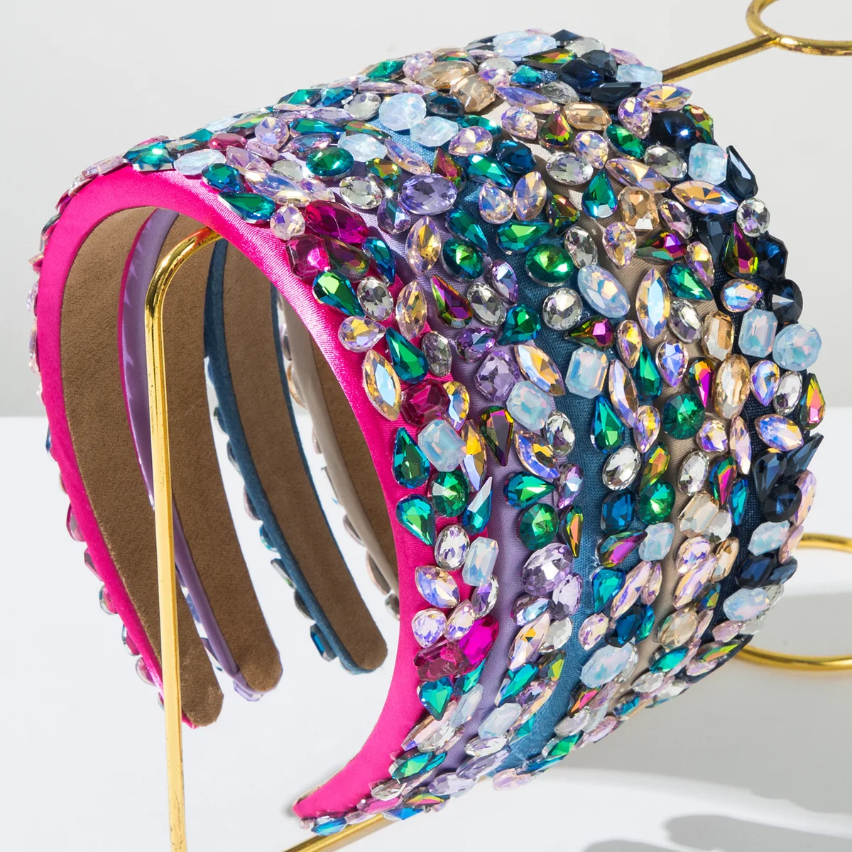 

Модная женская повязка на голову в стиле барокко с витражным стеклом и стразами, легкая роскошь, высокий стиль, универсальная, элегантная, блестящая, аксессуар для волос
