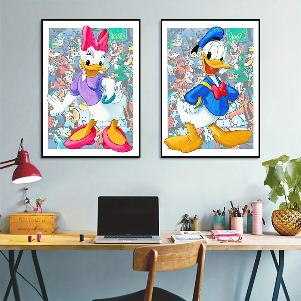 شخصيات ديزني الكرتونية للديكور المنزلي ، ميكي ماوس ، دونالد دك ، قماش مطبوع عالي الدقة ، جدارية حائط ، ملصقات فنية ، غرفة أطفال ، ميني سو