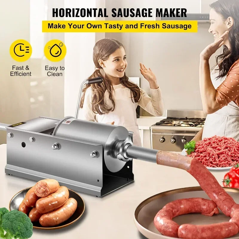 

Home & ComHot Horizontal Sausage With 5 Filling Nozzles Sausage Stuffing Machine Stuffer 3L/ 7Lbs Manual Sausage Maker