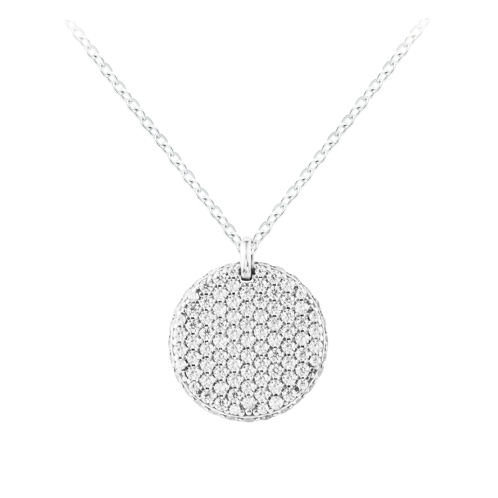 

Pave Round Necklace & Pendant Girl Friends Collier Valentine's Day Long Chain 100% Real Silver S925 Necklace for Women