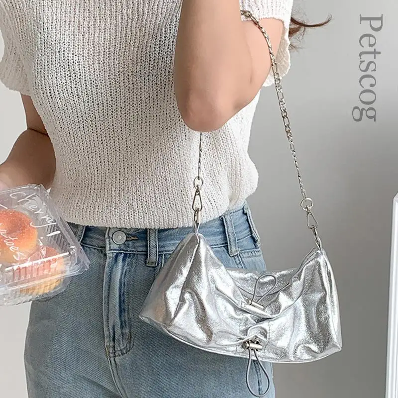 

Designer Fashion Women's Handbags Bow Drawstring Zipper Underarm Hobo Purse Luxury Glossy Leather Soft Shoulder Bags For Lady