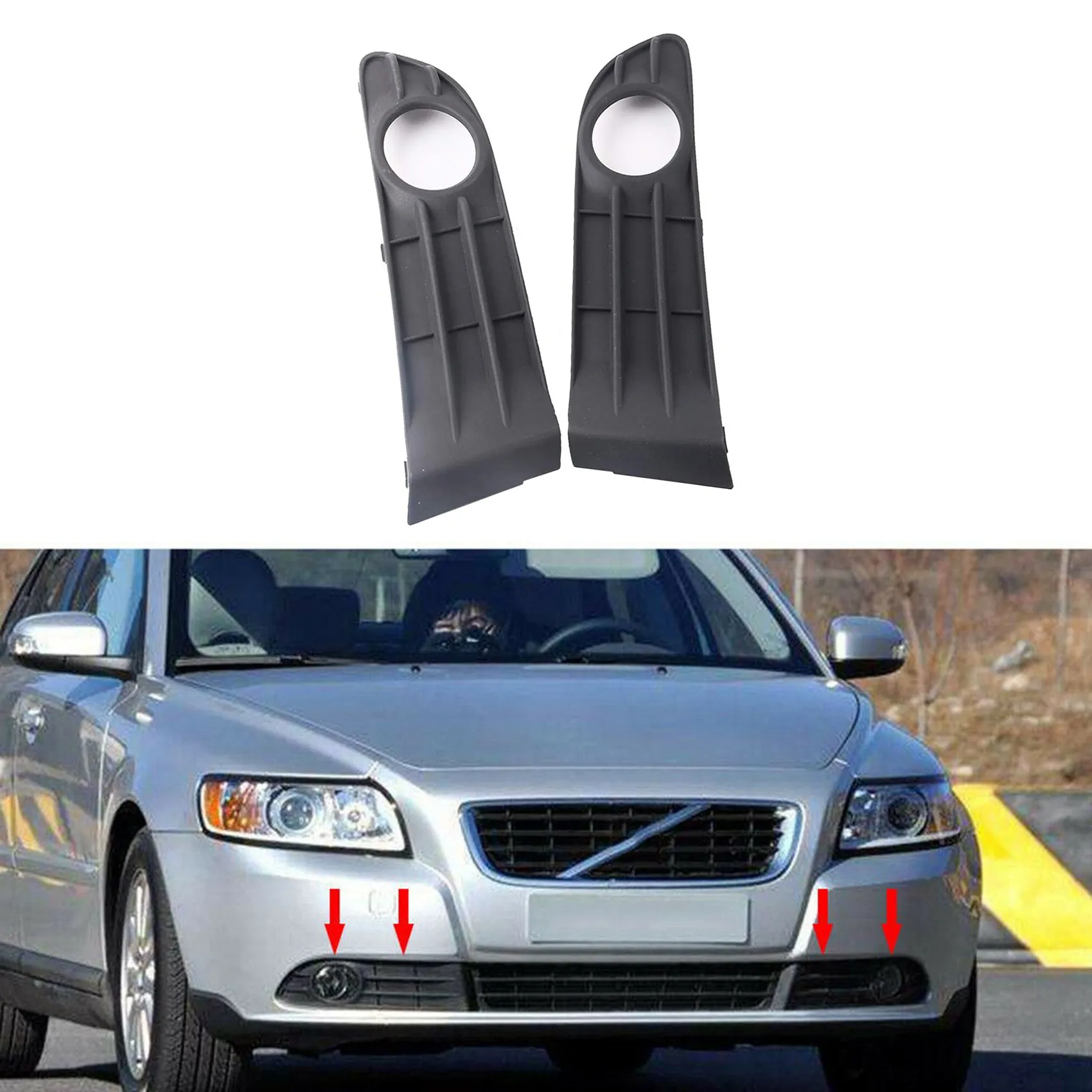 1 Pair Front Bumper Fog Light Lamp Grill Cover Trim Frame 30744919 30744920 for VOLVO S40 2008 2009 2010 2011 2012