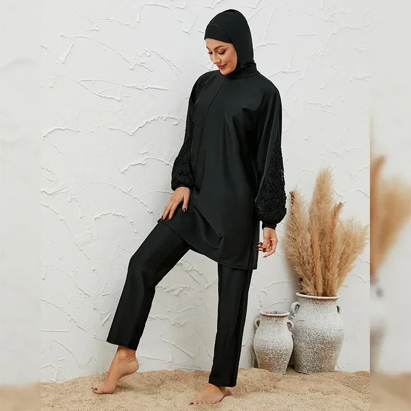 

2025 Burkini Femme Musulman Swimwear Muslim Women Swimsuit Hijab Sports 3 Pieces Set Conservative Maillot De Bain Beachwear Suit
