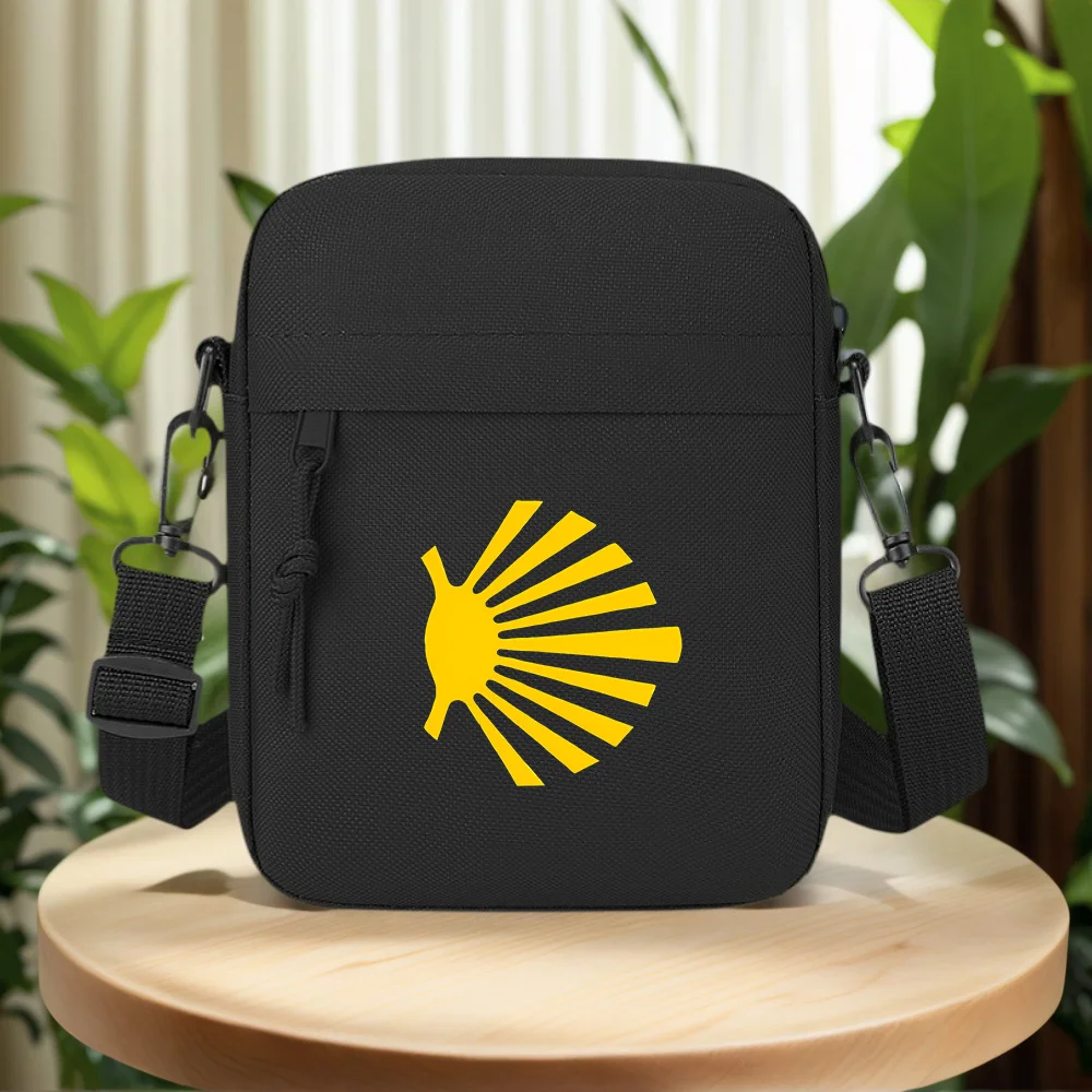 Yellow scallop shell shape black background Men Crossbody Bag Single Shoulder Women Cartoon Anime Film Printing Design Unisex