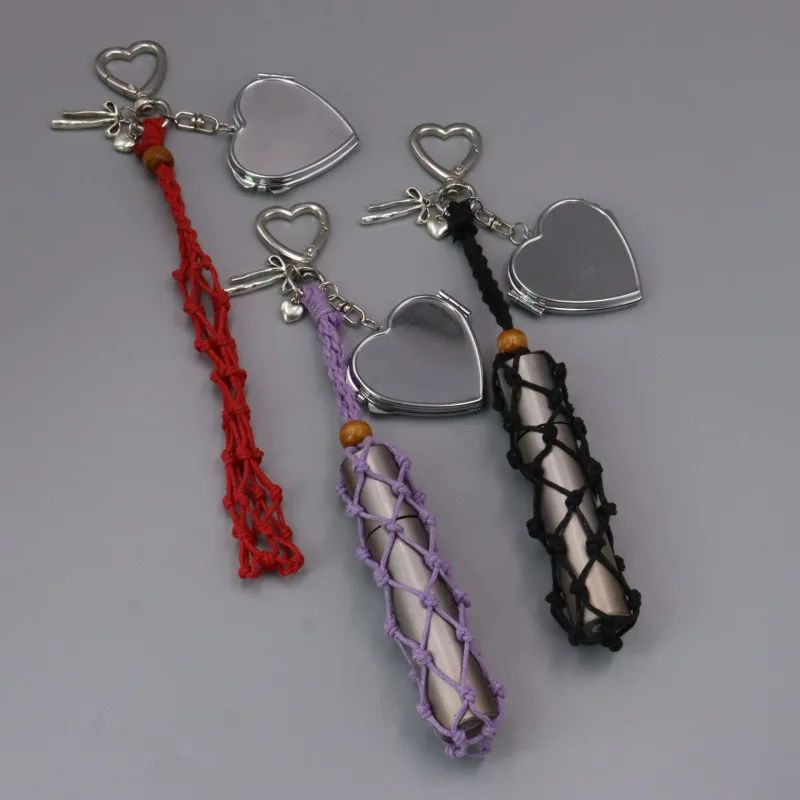 Customized Name Handmade woven mesh bag Lipstick Bag Keychain with independent mirror  temperament versatile Women's bag pendant