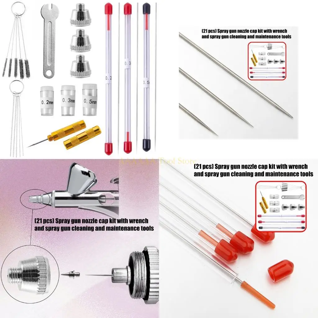 

A2BE Pack Of 21 Repair Cleaning Set With Durability Nozzles Caps Cleaning Brushes Needle for 130Series Sprayings Guns