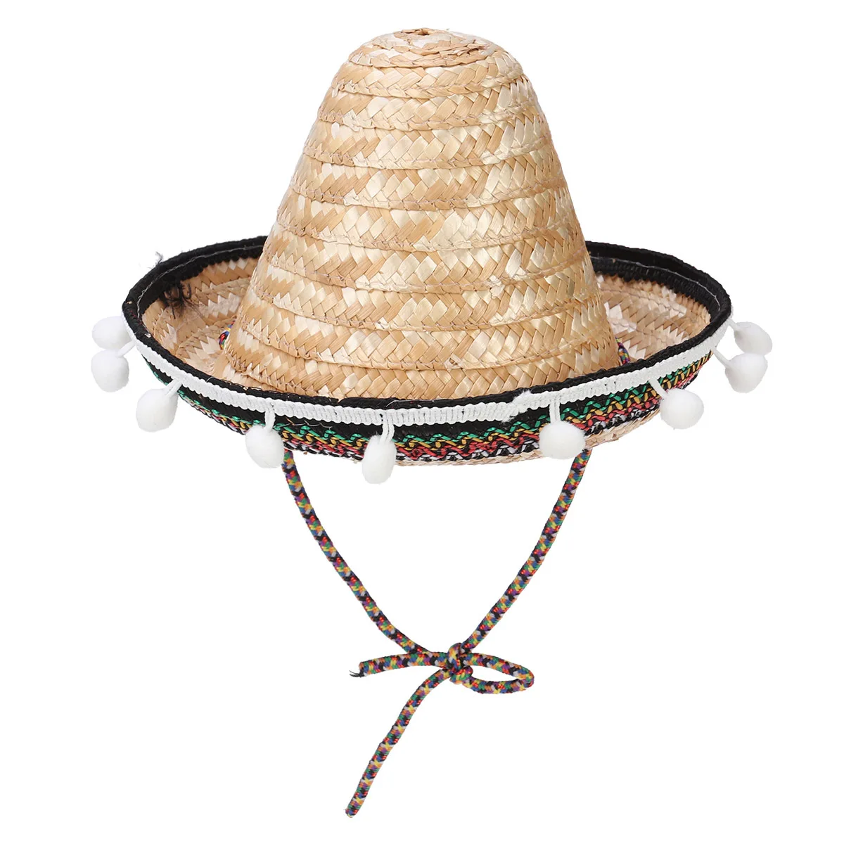 

Hawaiian Style Mexican Straw Hat Pompom Dressing Up Prop Party Supplies Birthday Gift Decoration Grass Color 20cm Summer Beach