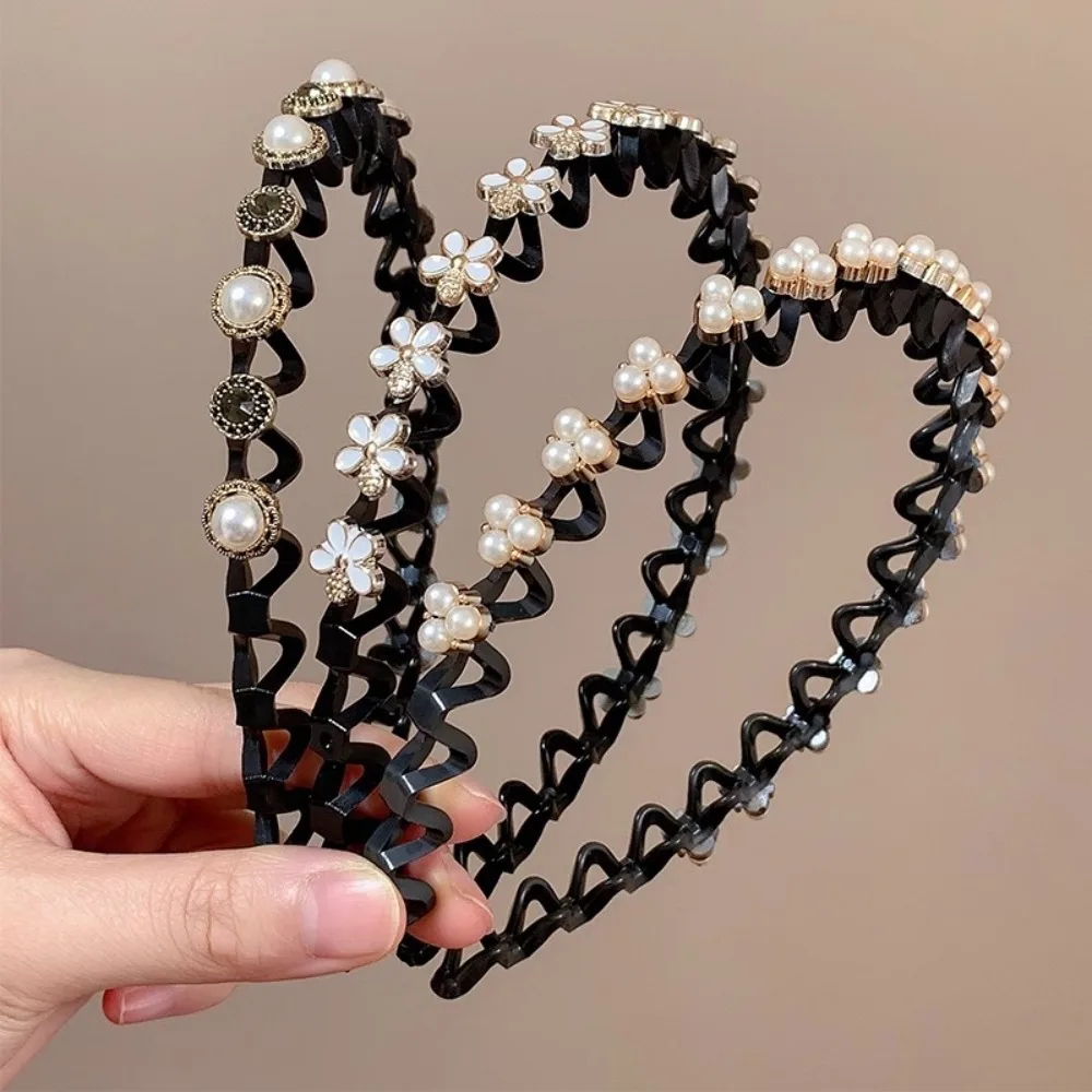 

Rhinestone Lazy Men Hair Braider Hair Hoops Pearl Zircon Braided Tools Hairband Elegant Headwear Hair Toothed Headband Women