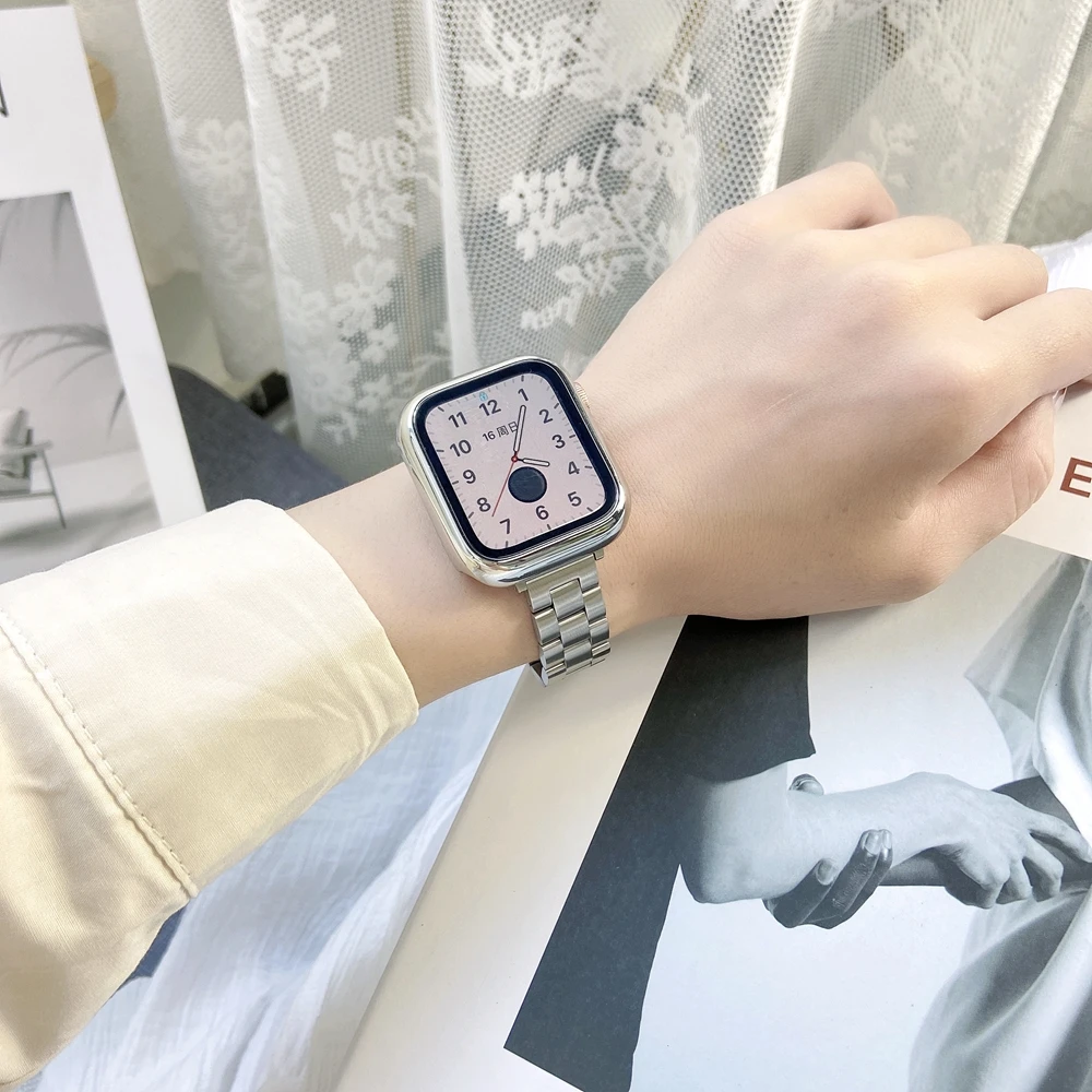 خفيفة الوزن 49 مللي متر المعادن حزام ل سوار ساعة يد آبل SE 8 7 6 5 41/40/44 مللي متر ل iWatch الفولاذ المقاوم للصدأ ضئيلة رابط 42/38/45 مللي متر 4 3 2 1