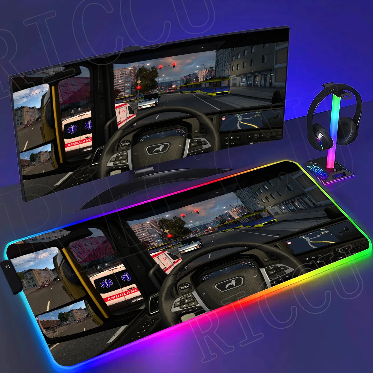 RGB ملحقات الكمبيوتر 30x60 سنتيمتر XXL ماوس الوسادة ألعاب اليورو شاحنة محاكاة تصميم تمديد حصيرة مكتبية الألعاب LED ماوس الوسادة المطاط DeskMats #3