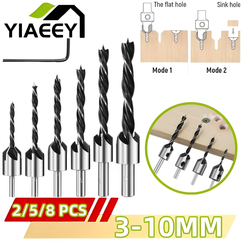 3mm-10mm HSS Countersink Drill Bit Set Reamer Woodworking Chamfer Drill Counterbore Pliot Hole Cutter Screw Hole Drill