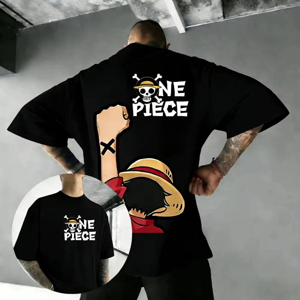 

Футболка унисекс из чистого хлопка One Piece Luffy, летняя коллекция 2026, с аниме-принтом, американский модный повседневный стиль, для родителей и детей, с коротким рукавом