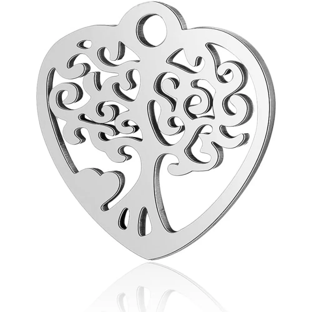 5 Stück Metall Charms Anhänger 201 Edelstahl Anhänger Herz mit Baum Edelstahl Farbe für Frauen DIY Halskette Armband