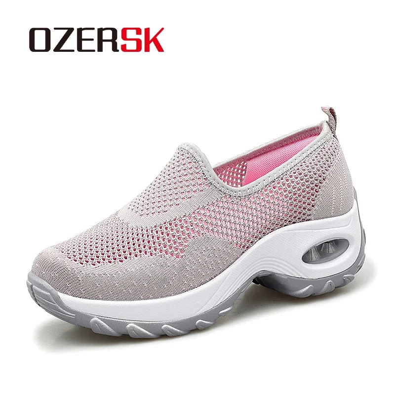 

OZERSK Mesh Fashion Casual Women Shoes Lace Up Breathable Sneakers Outdoor Wear-resistant Sport Running Shoes Size 35-42