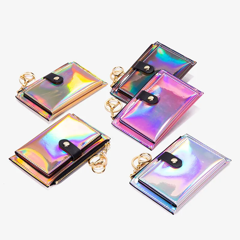 

2023 New Laser Women Money Card Wallets Fashion Keychain Zipper Coin Money Purse Mini Small Money Bag Credit Card Holder Bags