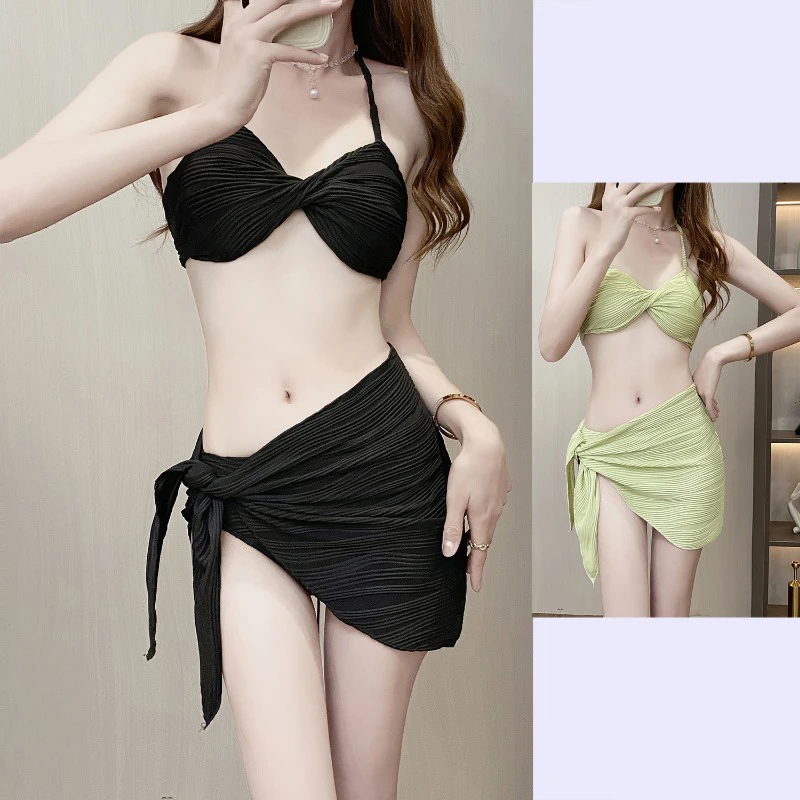 Sexy Halter Bikini Set Women's Swimsuit Three-piece Bra Briefs Gauze Scarf Swimwear Bathing Suit Brazilian Biquinis