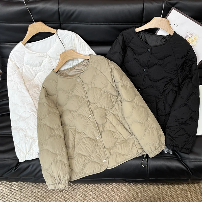 

Lightweight Premium Quality Autumn Winter White Duck down Jacket Loose Casual round Neck Warm Outerwear