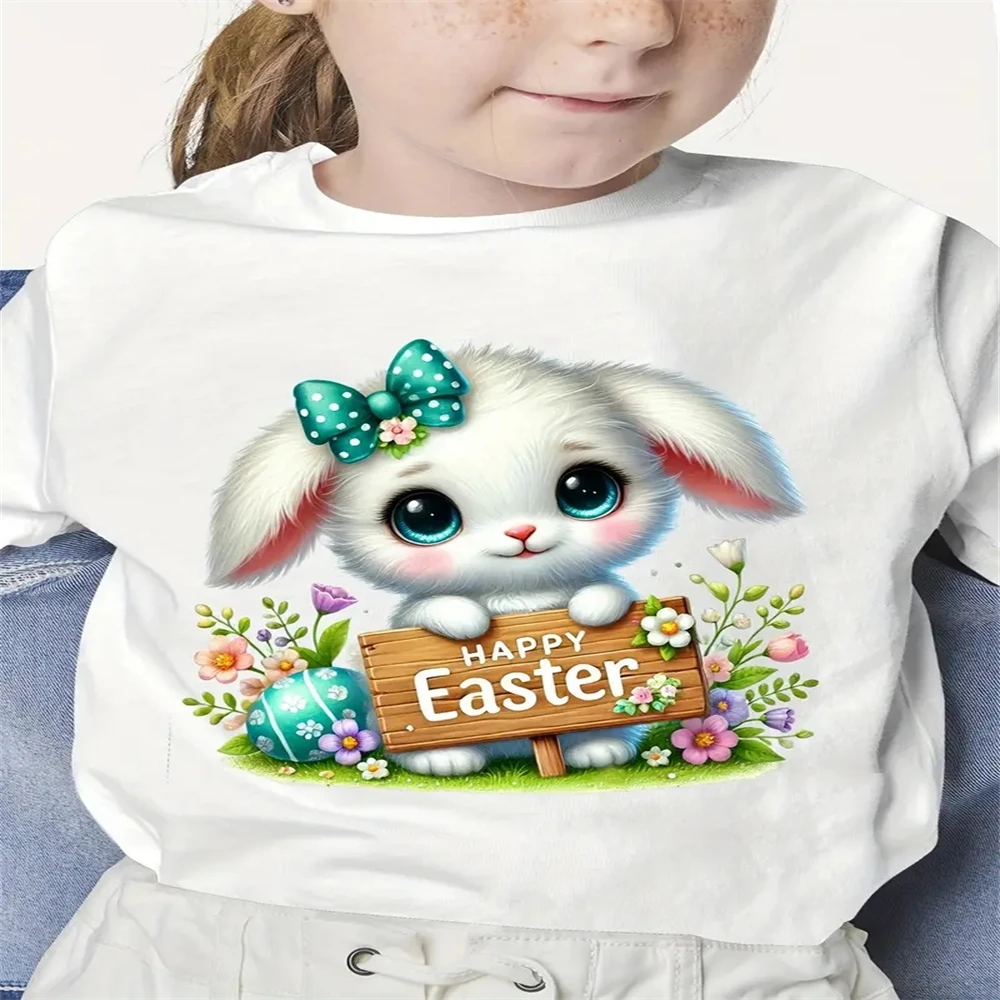 Easter Bunny T-Shirts for Girls O-Neck Kids Clothes Summer Clothing for Girls Childrens T-Shirt Animal Clothing Cartoon T-Shirts