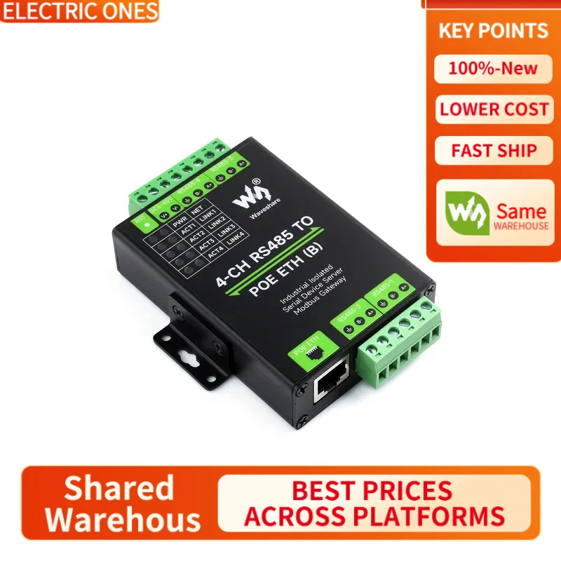 

【Waveshare genuine】- 4-Ch RS485 to RJ45 Ethernet Serial Server, 4 Channels RS485 Independent Operation, Modbus Gateway, MQTT Gat