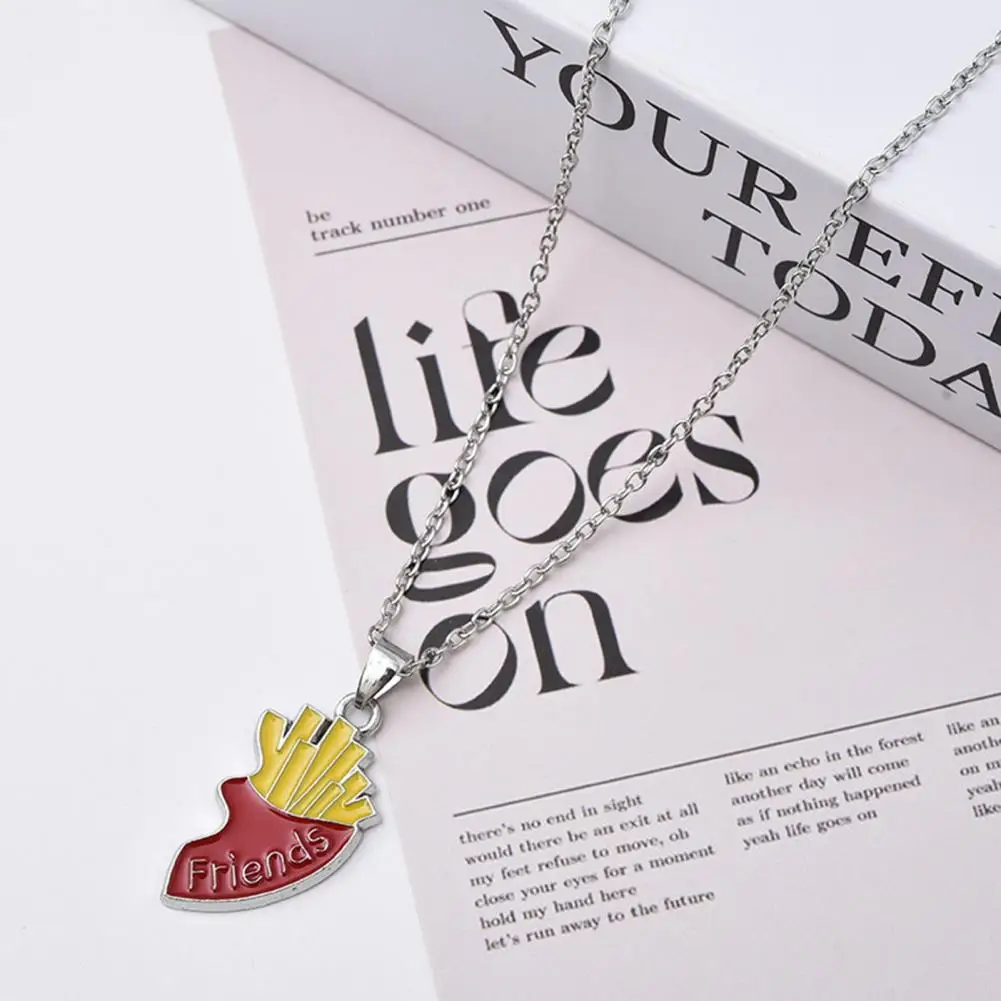 Friends Necklace Electroplated Necklace Couple Necklace Set Friends Heart Pendant Hamburger Fries Patchwork for Friendship