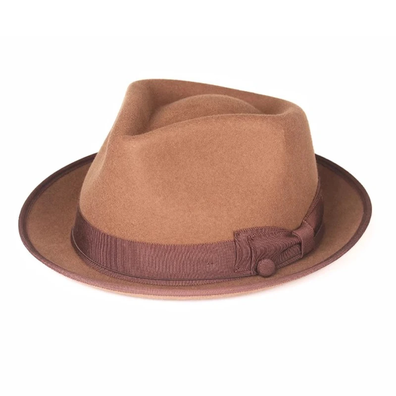 

100% Wool Headmade Fedoras Hat, 55-61cm Big Head Coffee Color Panama Jazz Hat ,Short Brim Bowler Hat for Men/Women