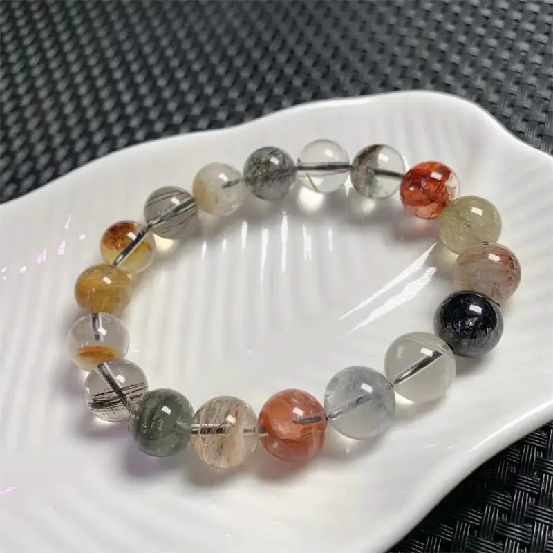 Natural Garden Quartz Rutilated Quartz Bracelet Women Fashion Round Stone Elegant Healing Strand Wristband Gift 1PCS 10/11.8MM