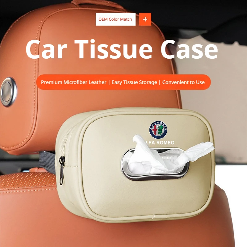 

Car Tissue Box Car Interior Accessories For Alfa Romeo 4C 159 Spider Giulia Giulietta GT Leather Tissue Storage Bag Kleenex Case