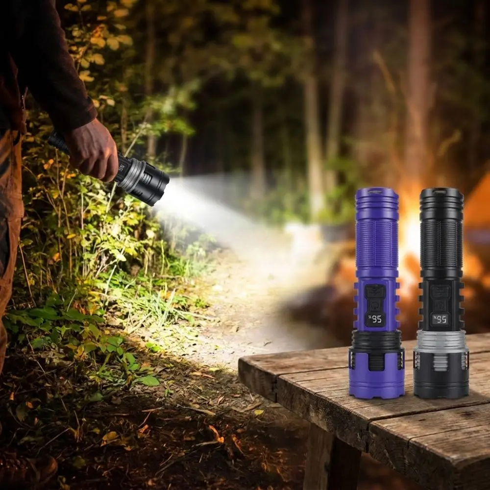 Telescopic Zooming Strong Flashlight Digital Power Display COB Flood Camping Flashlight Super Bright Waterproof