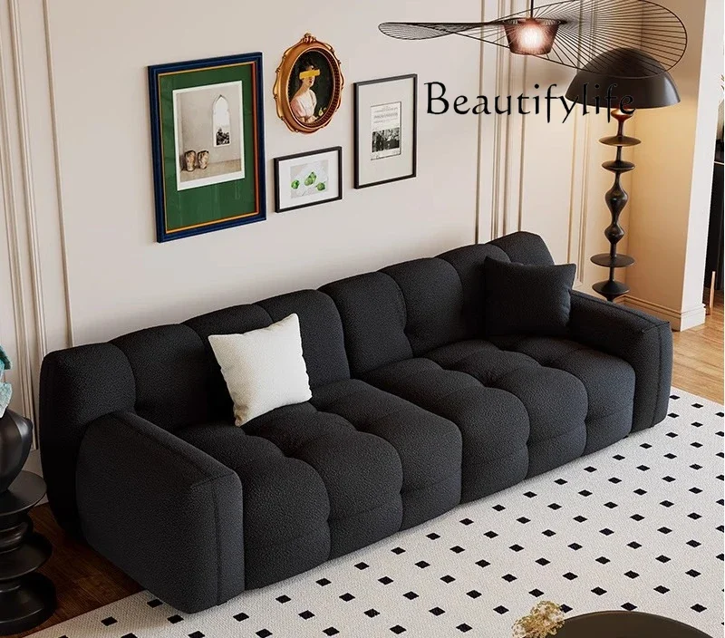Nordic retro minimalist black marshmallow sofa European simple retro lamb wool sofa combination