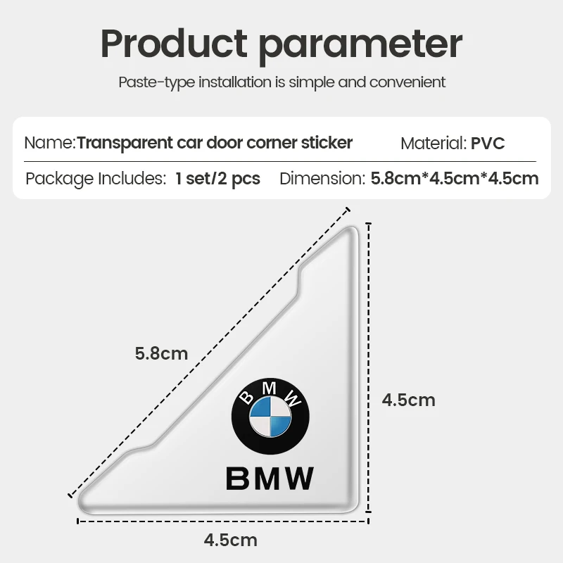 Cubierta de esquina de puerta de coche, parachoques antiarañazos, pegatina de protección para BMW E30, E38, E39, E46, E60, E61, E90, X1, X3, X4, X5, X6, E70, 2 piezas