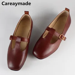 Careaymed-buty damskie z prawdziwej skóry damskie ręcznie prane pojedyncze buty w stylu vintage z płaską podeszwą, buty z jedną nogą duży rozmiar 35-42