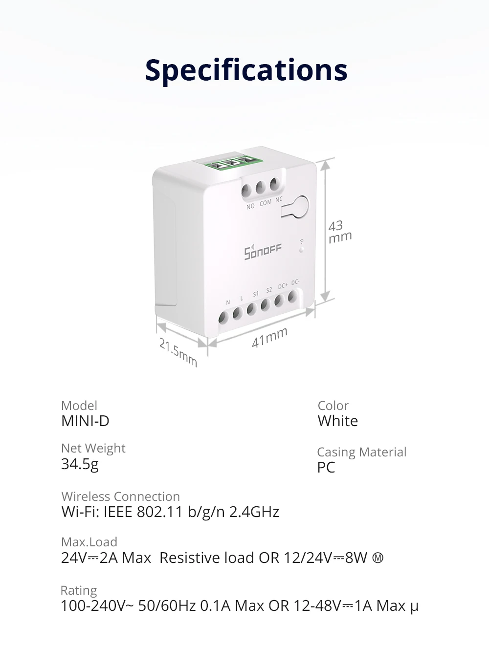 SONOFF Mini-D Mini Dry Contact Wifi Smart Switch Matter متوافق مع محركات التحكم عن بعد لإدخال التيار المتناوب/تيار مستمر، أبواب المرآب عبر eWelink
