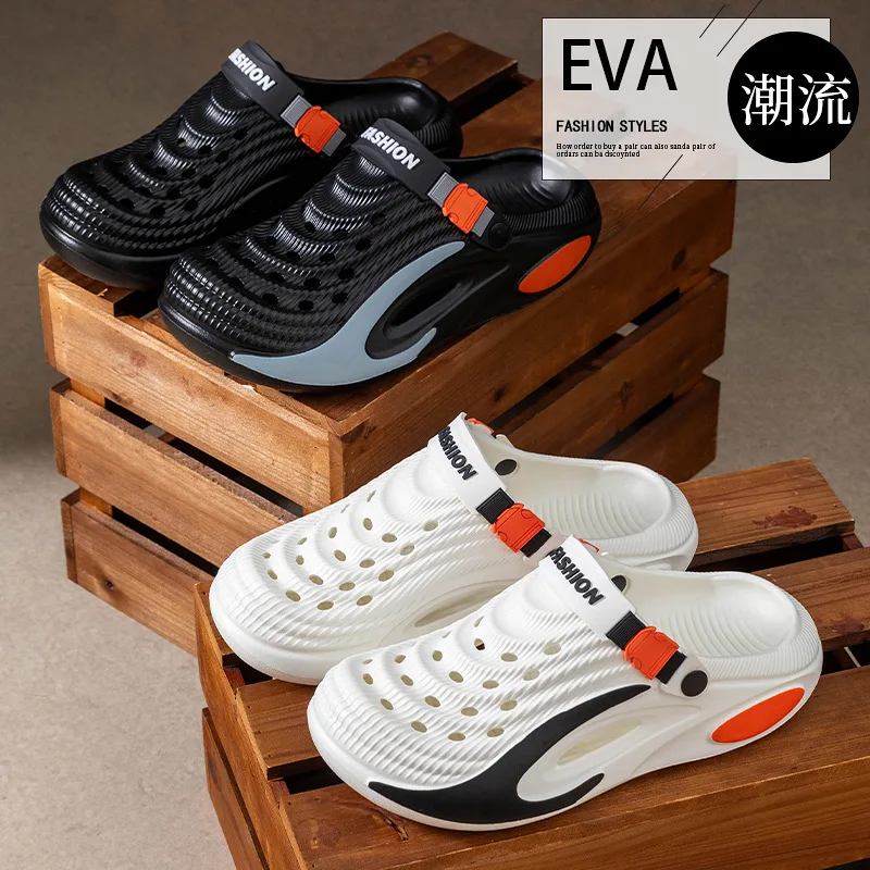 New hole shoes for men in summer, anti slip beach sports, thick sole, wear-resistant toe fashionable and versatile cool slippers