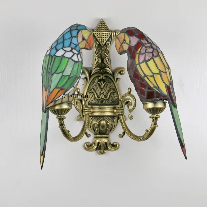 Candeeiro de parede papagaio com abajur vitral varanda quarto candeeiro de parede pássaro