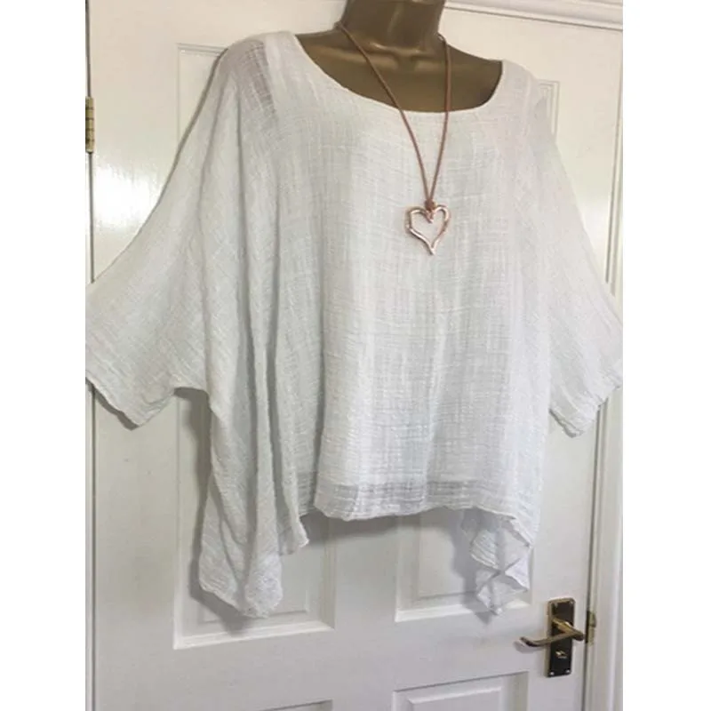 Manches chauve-souris pull Blouse femme grande taille 5Xl hauts décontractés amples femmes col rond demi manches Simple hauts d'été