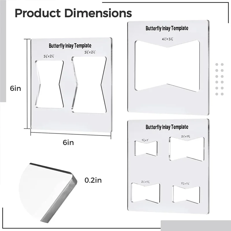 ABHU Professional Butterfly Inlay Template And Router Templates Transparent Wooden Joint Marking Ruler Set For Woodworking