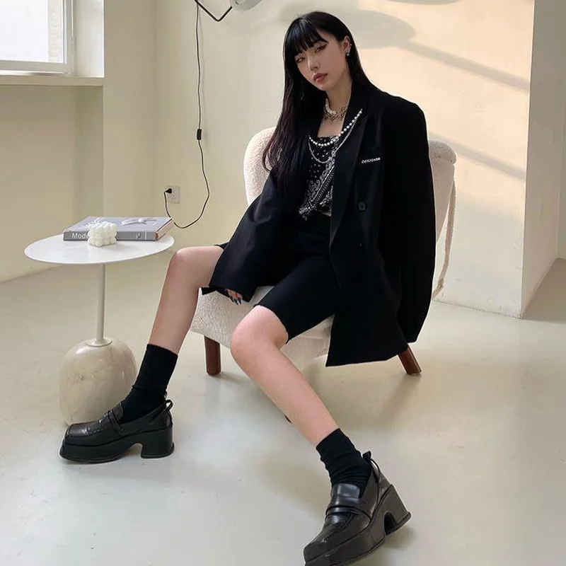 

Long Sleeve Blazers Women Simple Pocket Female All Match Outwear Fashion Basic British Style Temperament Loose Solid Cozy Retro