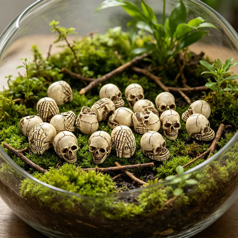 20Pcs Fake Mini Skull Heads Gothic Spooky Halloween Party Table Shelf Home Decor Ornament Resin Scary Props DIY Crafts Terrarium